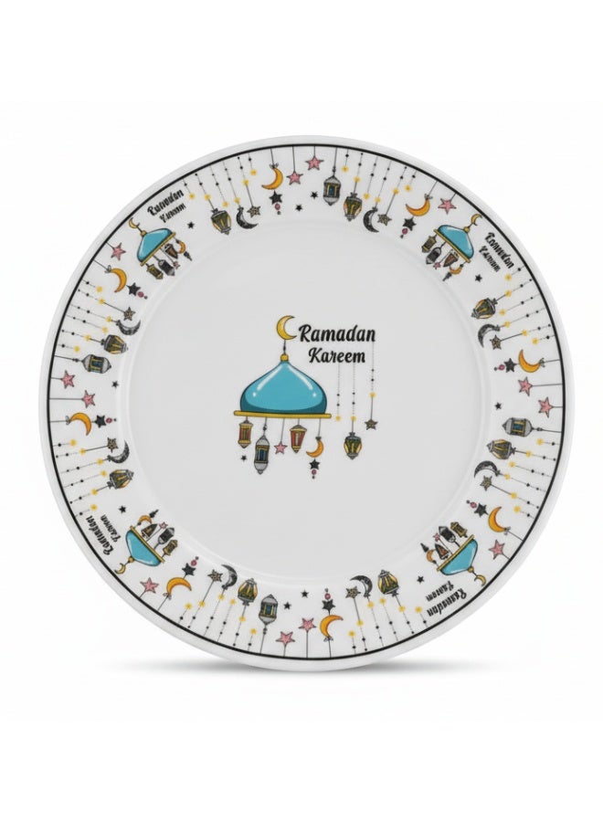 Akdc Ramadan Collection White Ceramic Dinner Plate Â€“ Elegant Festive Serving Plate, 25Cm - Image 1